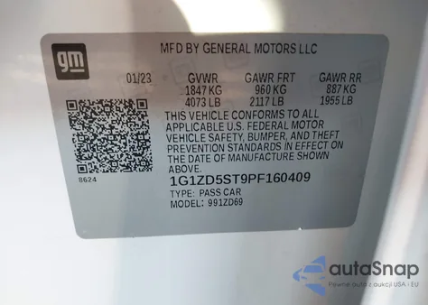 2023 Chevrolet Malibu Fwd 1Lt z USA, uszkodzony, nr VIN 1G1ZD5ST9PF160409